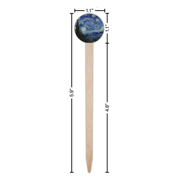 The Starry Night (Van Gogh 1889) Wooden 6" Food Pick - Round - Dimensions