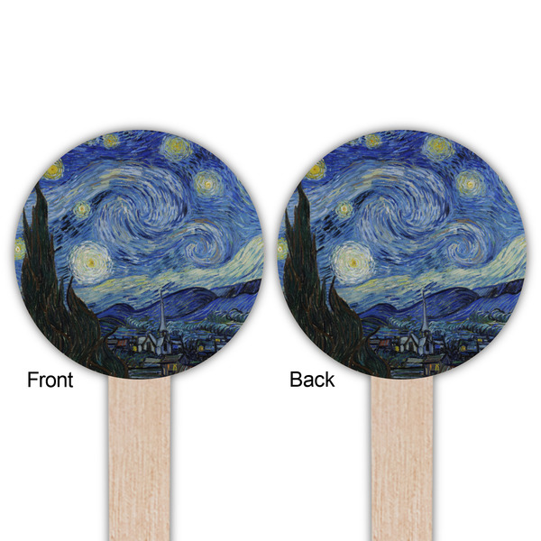 The Starry Night (Van Gogh 1889) Wooden 6" Food Pick - Round - Double Sided - Front & Back