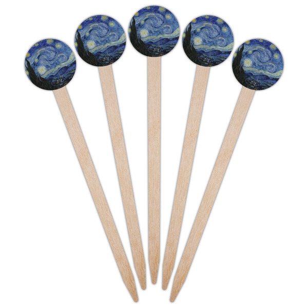The Starry Night (Van Gogh 1889) Wooden 6" Food Pick - Round - Fan View