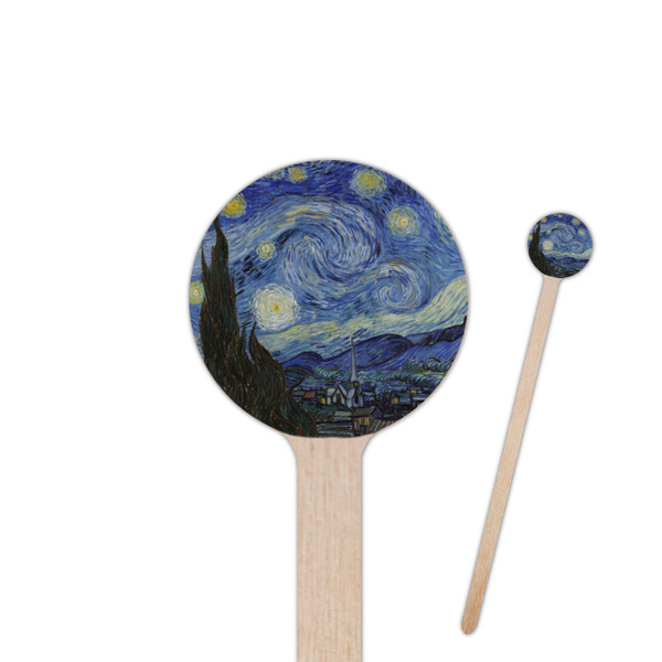 Custom The Starry Night (Van Gogh 1889) 6" Round Wooden Stir Sticks - Single Sided