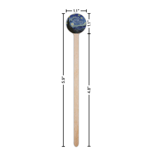The Starry Night (Van Gogh 1889) Wooden 6" Stir Stick - Round - Dimensions