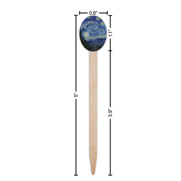 The Starry Night (Van Gogh 1889) Wooden Food Pick - Oval - Dimensions