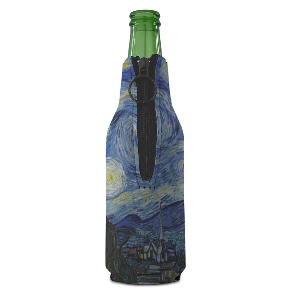 The Starry Night (Van Gogh 1889) Zipper Bottle Cooler - BACK (bottle)