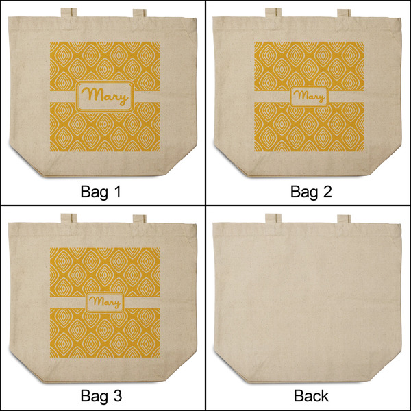 Tribal Diamond 3 Reusable Cotton Grocery Bags - Front & Back View