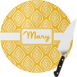 Tribal Diamond Round Glass Cutting Board - Small (Personalized)