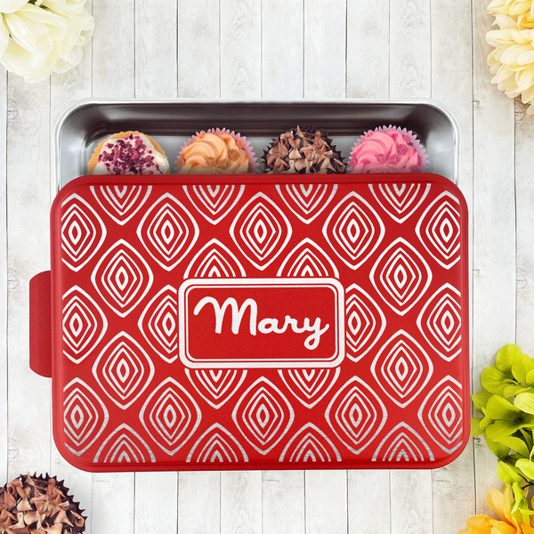 Tribal Diamond Aluminum Baking Pan - Red Lid - LIFESTYLE