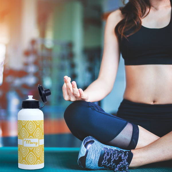 Tribal Diamond Aluminum Water Bottle - White LIFESTYLE