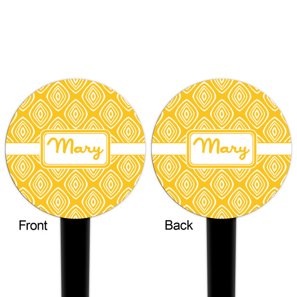 Tribal Diamond Black Plastic 4" Food Pick - Round - Double Sided - Front & Back