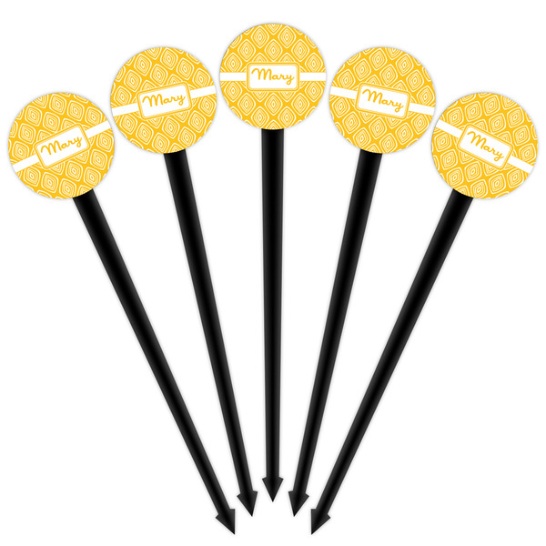 Tribal Diamond Black Plastic 4" Food Pick - Round - Fan View