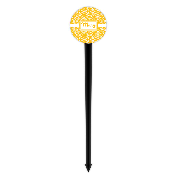 Tribal Diamond Black Plastic 4" Food Pick - Round - Single Pick