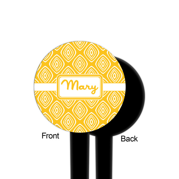 Tribal Diamond Black Plastic 4" Food Pick - Round - Single Sided - Front & Back