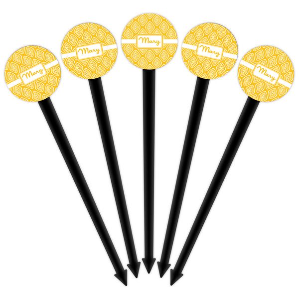 Tribal Diamond Black Plastic 6" Food Pick - Round - Fan View