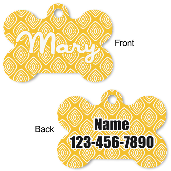 Tribal Diamond Bone Shaped Dog Tag - Front & Back