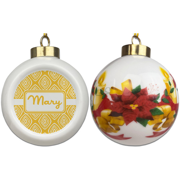 Tribal Diamond Ceramic Christmas Ornament - Poinsettias (APPROVAL)