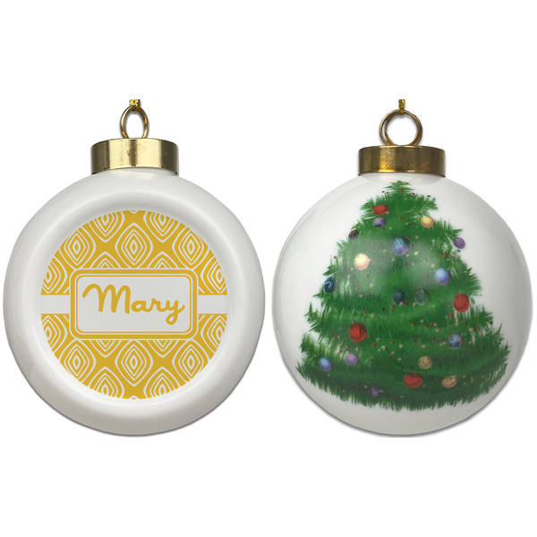 Tribal Diamond Ceramic Christmas Ornament - X-Mas Tree (APPROVAL)