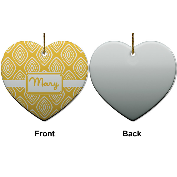 Tribal Diamond Ceramic Flat Ornament - Heart Front & Back (APPROVAL)