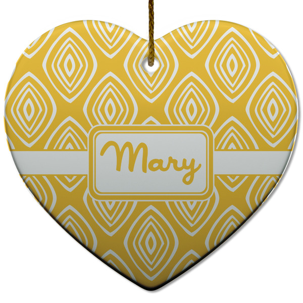 Custom Tribal Diamond Heart Ceramic Ornament w/ Name or Text