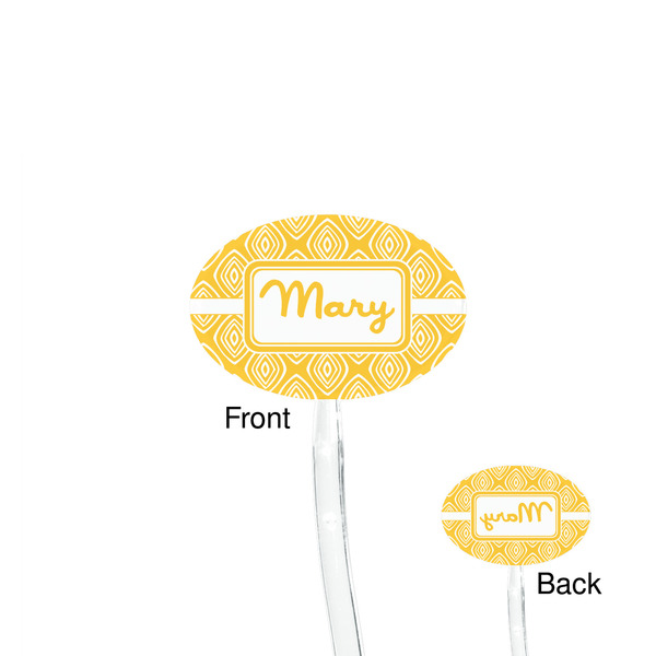 Tribal Diamond Clear Plastic 7" Stir Stick - Oval - Front & Back