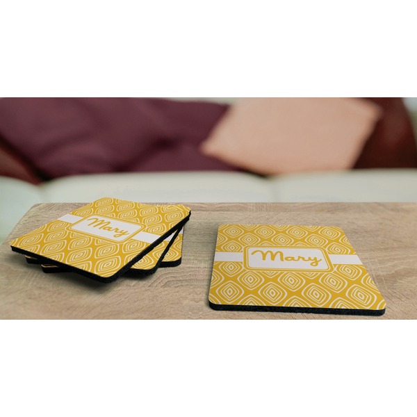 Tribal Diamond Coaster Rubber Back - On Coffee Table