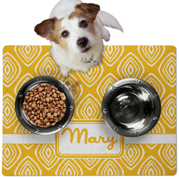 Custom Tribal Diamond Dog Food Mat - Medium w/ Name or Text