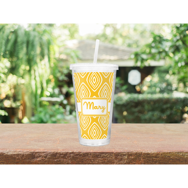 Tribal Diamond Double Wall Tumbler with Straw Lifestyle