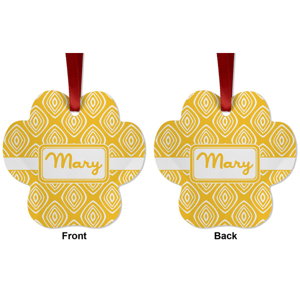 Tribal Diamond Metal Paw Ornament - Front and Back