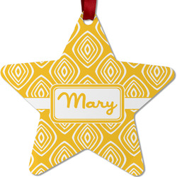 Tribal Diamond Metal Star Ornament - Double Sided w/ Name or Text