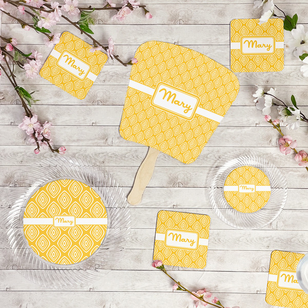 Tribal Diamond Party Supplies Combination Image - All items - Plates, Coasters, Fans