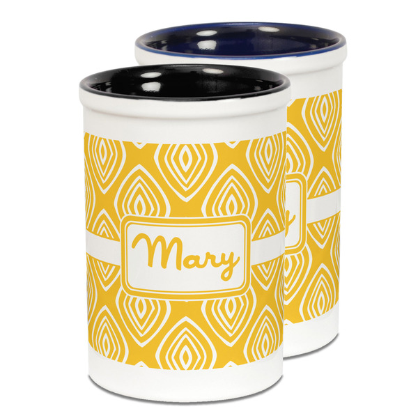 Custom Tribal Diamond Ceramic Pencil Holder - Large