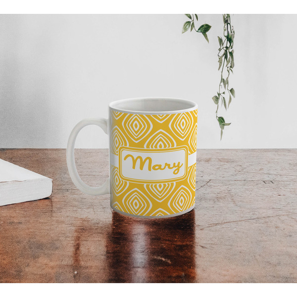 Tribal Diamond Personalized Coffee Mug - Lifestyle