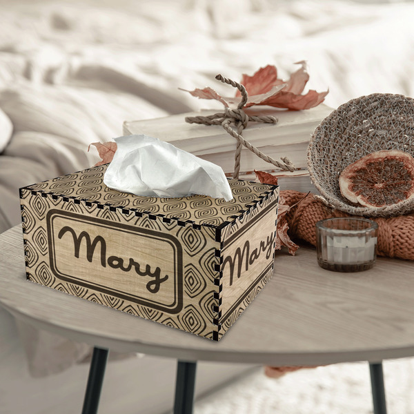 Tribal Diamond Rectangle Tissue Box Covers - Wood - In Context