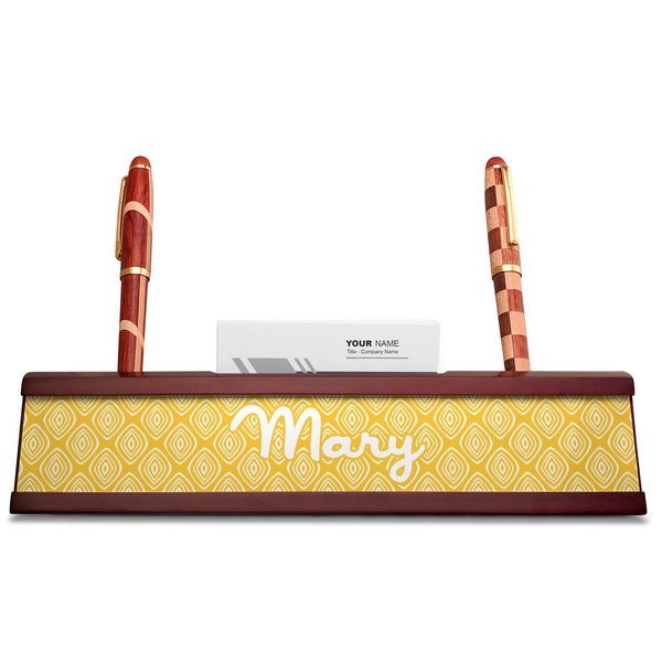 Tribal Diamond Red Mahogany Nameplates with Business Card Holder - Straight