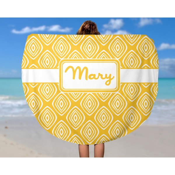 Tribal Diamond Round Beach Towel - In Use