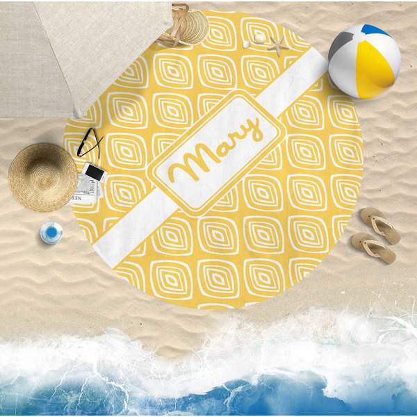 Tribal Diamond Round Beach Towel Lifestyle