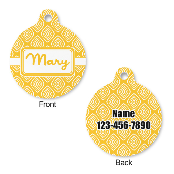 Tribal Diamond Round Pet Tag - Front & Back