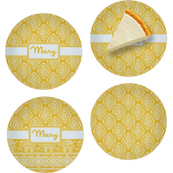 Custom Tribal Diamond Set of 4 Glass Appetizer / Dessert Plate 8" (Personalized)