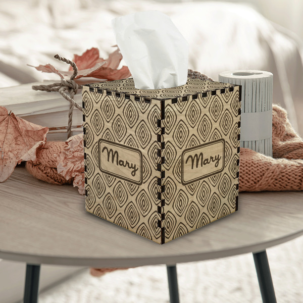 Tribal Diamond Square Tissue Box Covers - Wood - In Context