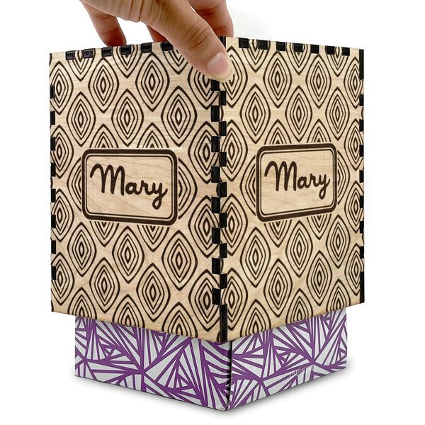 Tribal Diamond Square Tissue Box Covers - Wood - with box