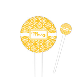 Tribal Diamond 4" Round Plastic Food Picks - White - Single Sided (Personalized)