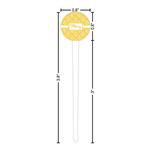 Tribal Diamond White Plastic 4" Food Pick - Round - Dimensions