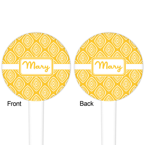 Tribal Diamond White Plastic 4" Food Pick - Round - Double Sided - Front & Back