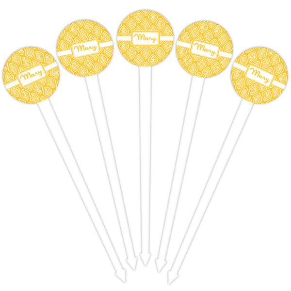 Tribal Diamond White Plastic 4" Food Pick - Round - Fan View