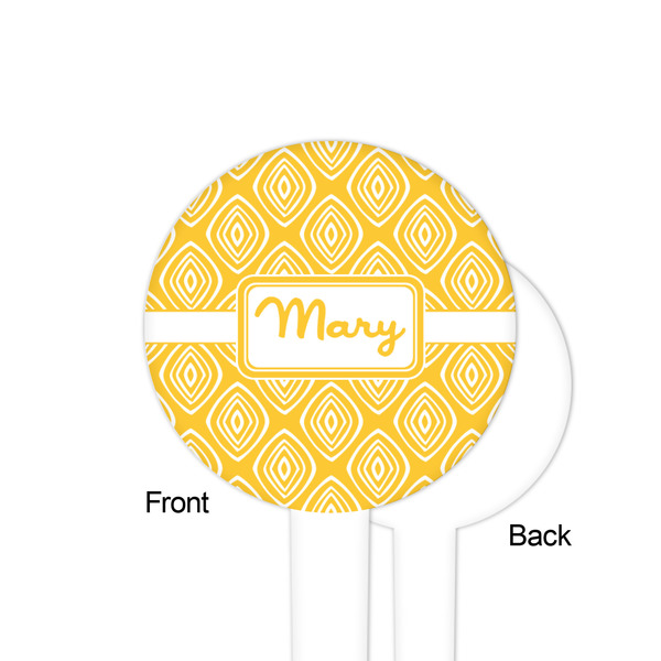 Tribal Diamond White Plastic 4" Food Pick - Round - Single Sided - Front & Back