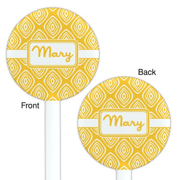 Tribal Diamond White Plastic 5.5" Stir Stick - Double Sided - Round - Front & Back