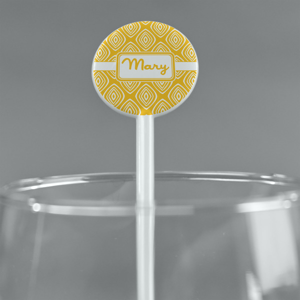 Tribal Diamond White Plastic 5.5" Stir Stick - Round - Main