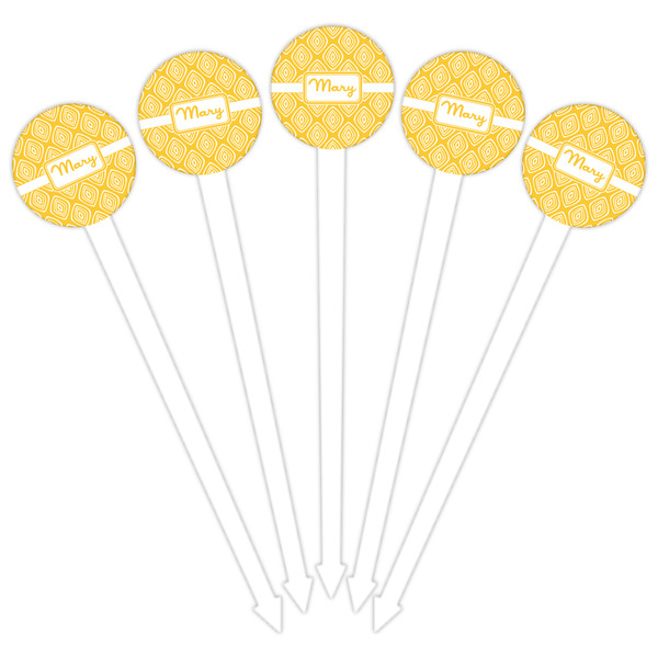 Tribal Diamond White Plastic 6" Food Pick - Round - Fan View