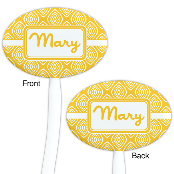 Tribal Diamond White Plastic 7" Stir Stick - Double Sided - Oval - Front & Back