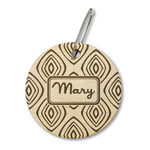 Tribal Diamond Wood Luggage Tag - Round (Personalized)