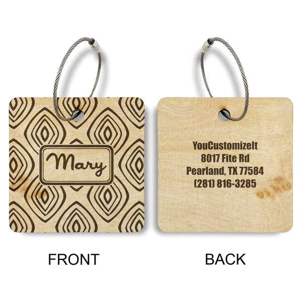 Tribal Diamond Wood Luggage Tags - Square - Approval