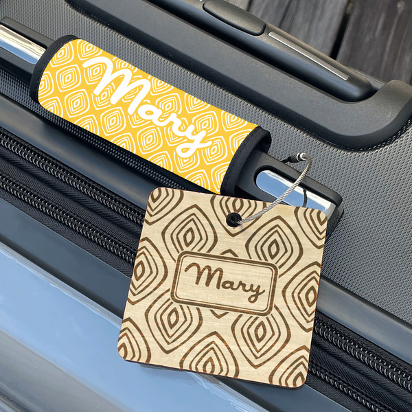 Tribal Diamond Wood Luggage Tags - Square - Lifestyle